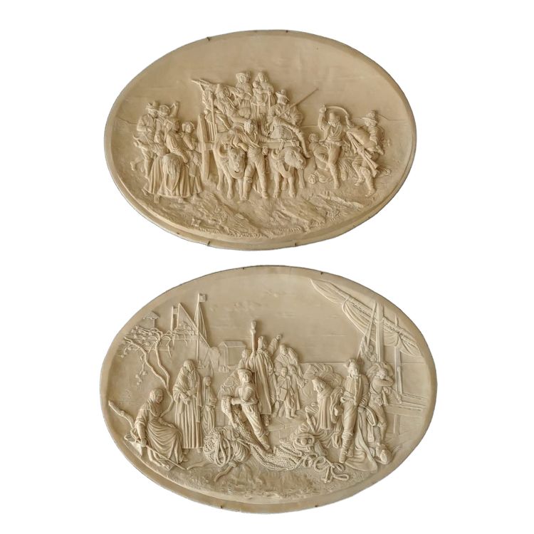 Coppia di bassorilievi in pietra calcarea pietrificata Louis Léopold Robert