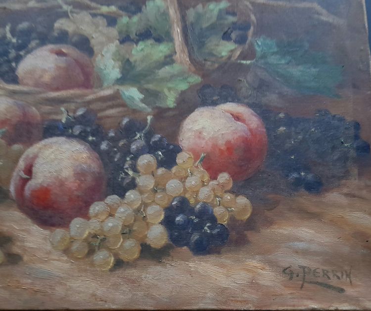 Grande quadro di natura morta senza cornice con frutta