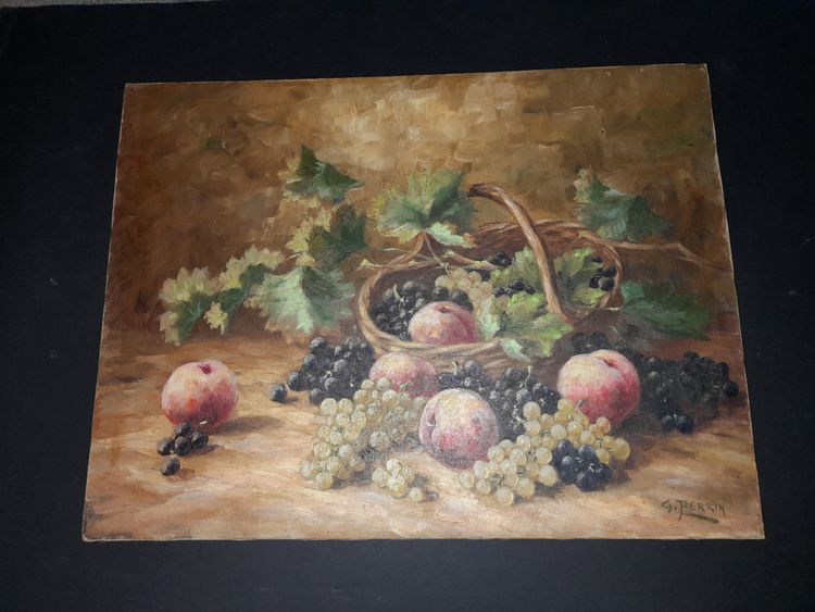 Grande quadro di natura morta senza cornice con frutta
