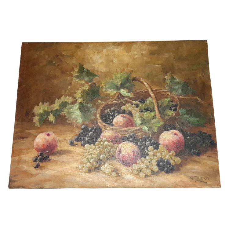 Grande quadro di natura morta senza cornice con frutta