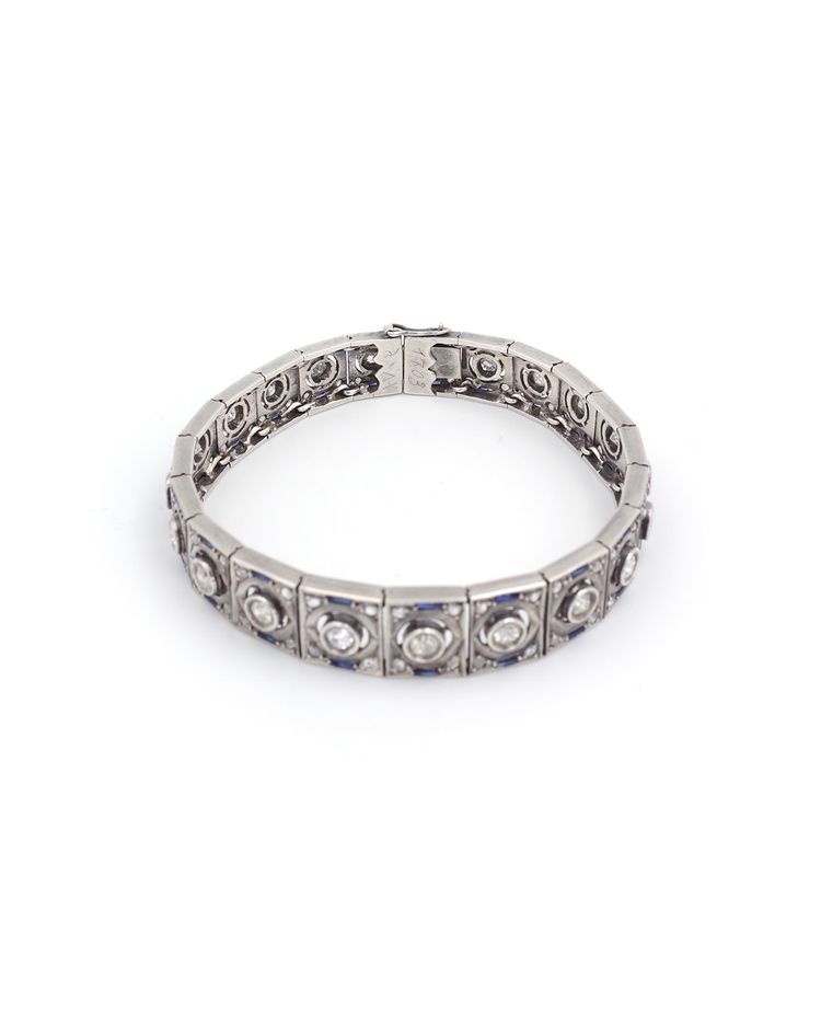 Bracciale Art Déco in argento con zaffiri e diamanti, Gioielli Art Déco