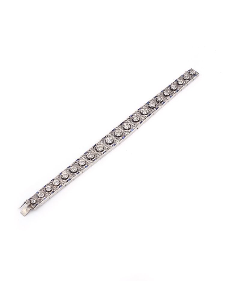 Bracciale Art Déco in argento con zaffiri e diamanti, Gioielli Art Déco