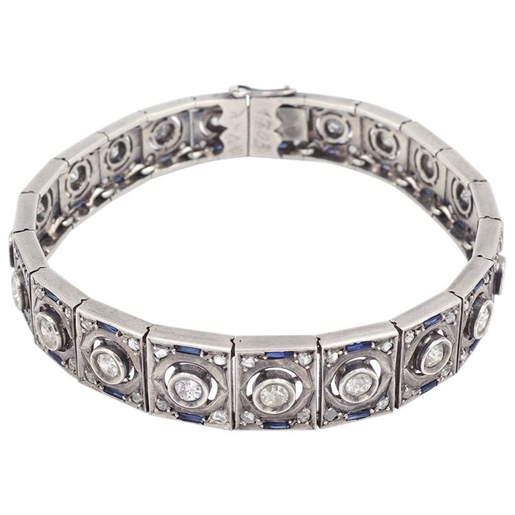 Bracciale Art Déco in argento con zaffiri e diamanti, Gioielli Art Déco