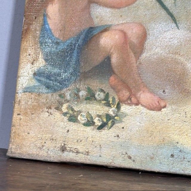 Ancienne peinture à l'huile du XVIIe siècle représentant Sainte Ursule et les onze vierges. École siennoise. Dimensions : 60 x 45