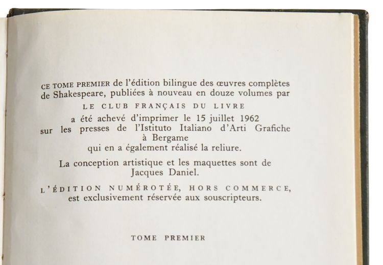 Œuvres complètes bilingue de Shakespeare en 12 volumes - Club français du Livre, 1962