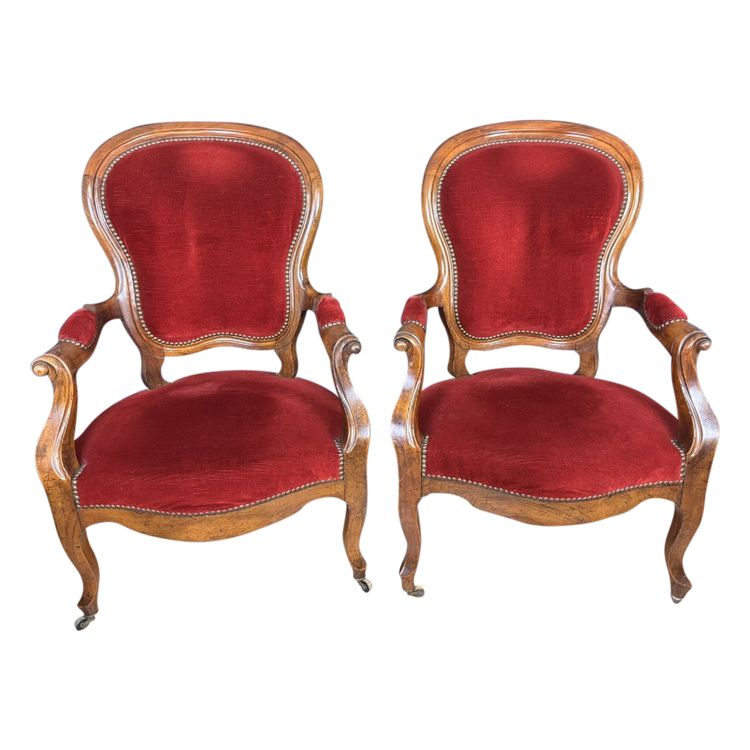 Coppia di poltrone d'epoca Luigi Filippo in noce