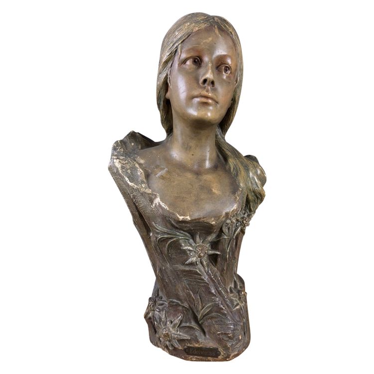 d'Après Villanis : Busto in terracotta periodo Art Nouveau Circa 1900 / H52cm