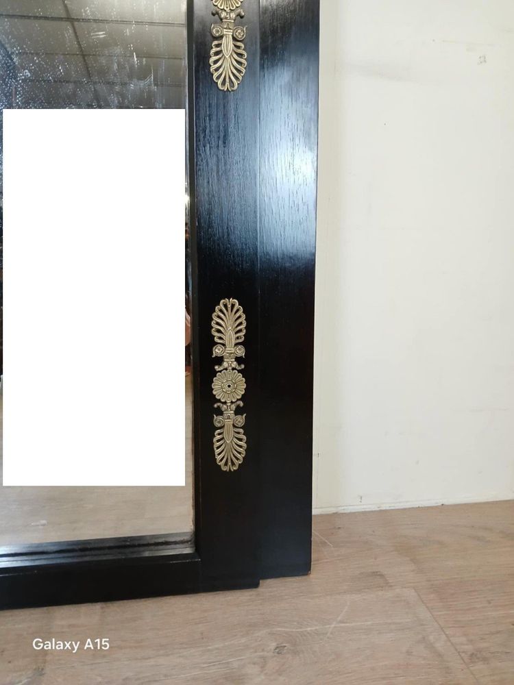 Important Miroir Empire En Bois Laqué Noir Et Bronze Doré époque XIXeme