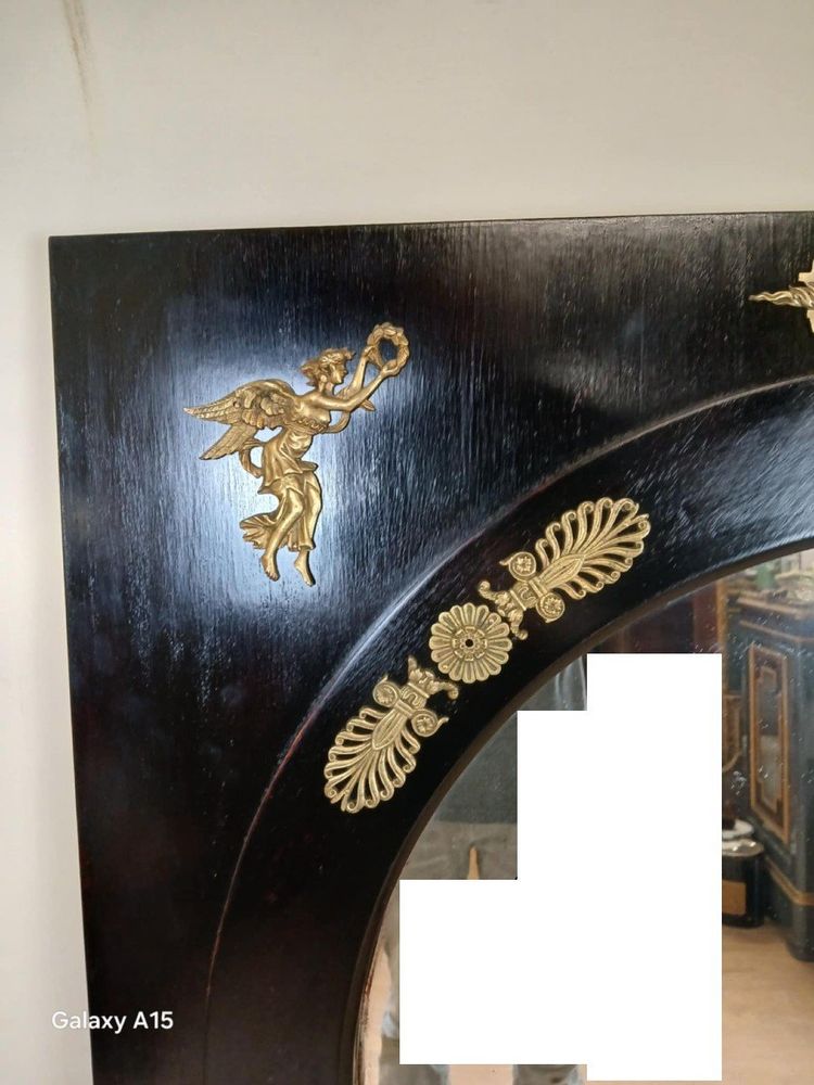 Important Miroir Empire En Bois Laqué Noir Et Bronze Doré époque XIXeme