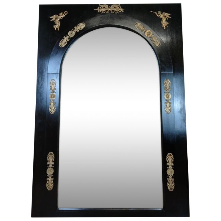 Important Miroir Empire En Bois Laqué Noir Et Bronze Doré époque XIXeme
