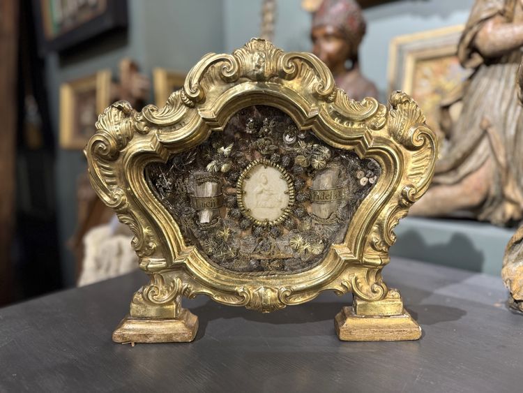 Reliquaire Rocaille Aux Deux Reliques - Début XIXe