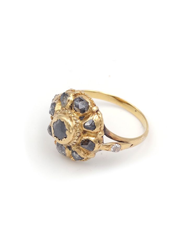 Bague Ibérique Fleur Diamants 18e En Or 18 Karats, Bague Espagnole, Bijou XVIIIe Siècle