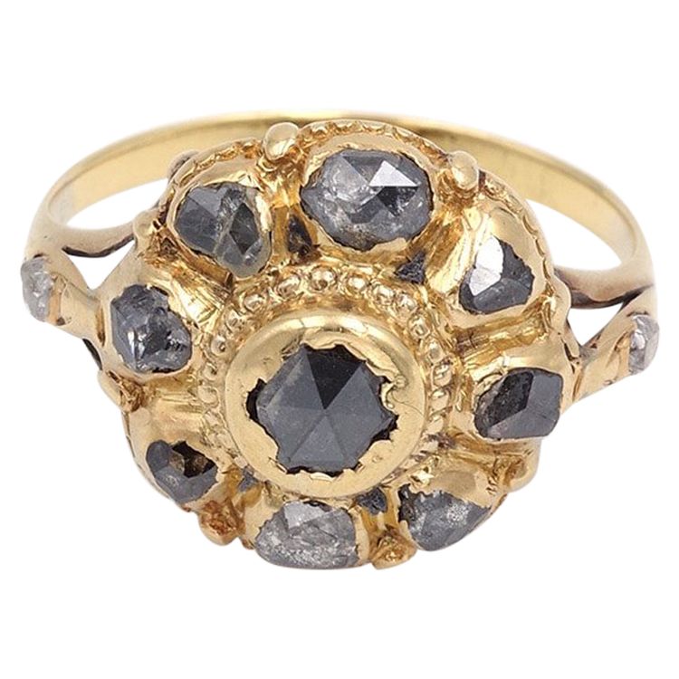 Bague Ibérique Fleur Diamants 18e En Or 18 Karats, Bague Espagnole, Bijou XVIIIe Siècle