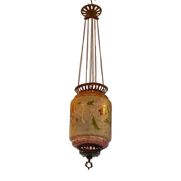 Napoleon III Pendant Light in Enameled and Painted Glass