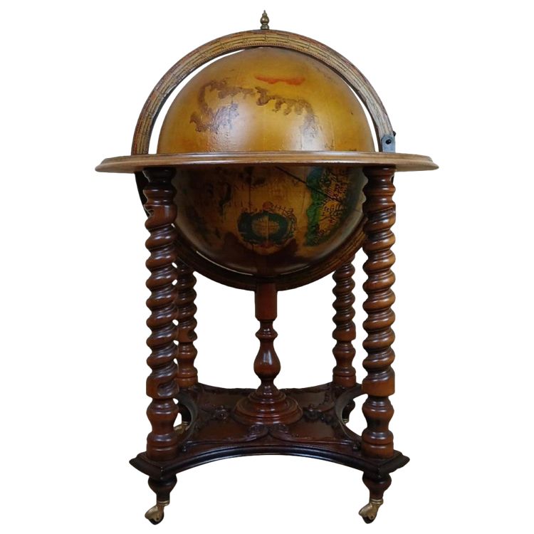 Kultiger Vintage-Cocktailbarschrank mit Weltkarte aus den 1970er Jahren