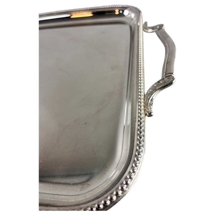 Plateau rectangulaire décor perle métal argenté 