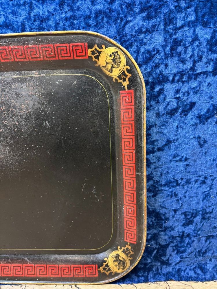 Large Tray In Painted Sheet Metal Napoleon III Period About 1880 Decorated With Antique Characters