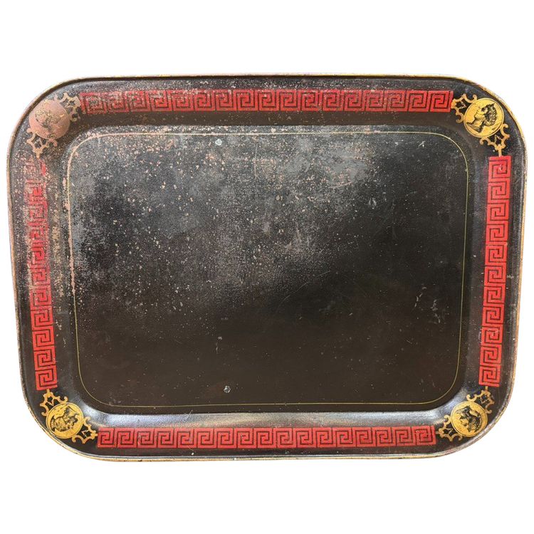Large Tray In Painted Sheet Metal Napoleon III Period About 1880 Decorated With Antique Characters