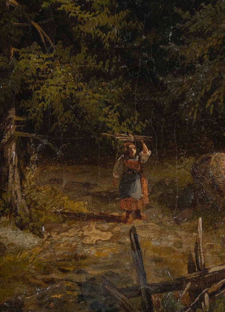 Dipinto ad olio su tela, sottobosco, fine XIX secolo