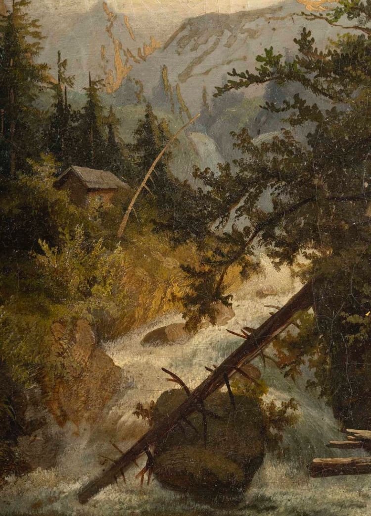 Dipinto ad olio su tela, sottobosco, fine XIX secolo