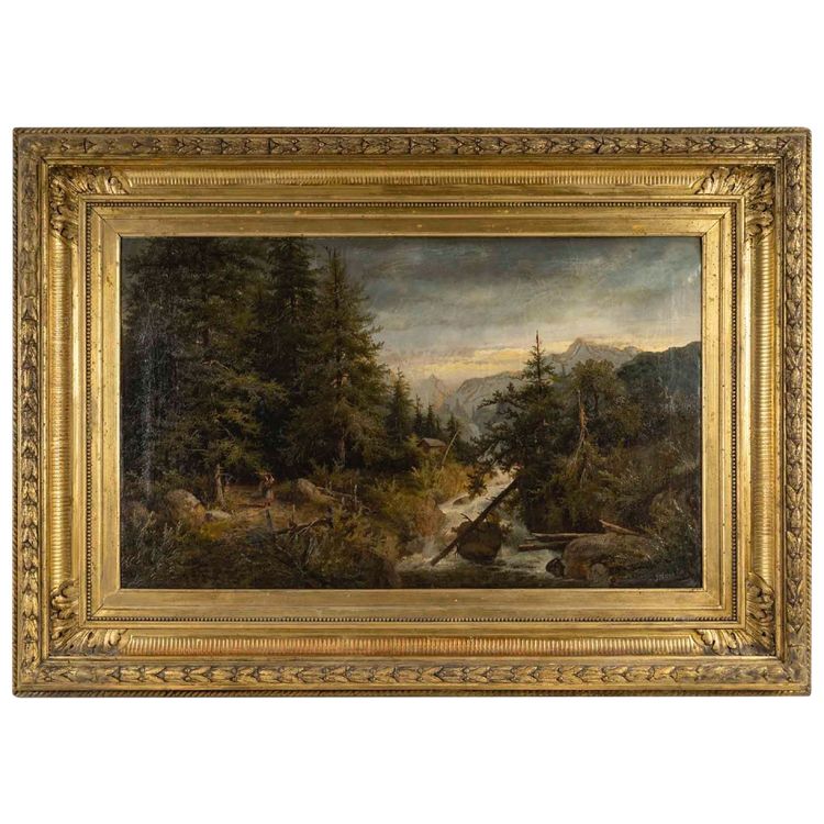 Dipinto ad olio su tela, sottobosco, fine XIX secolo