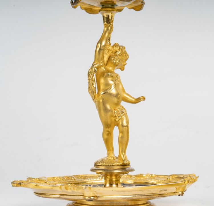 Coppia di candelieri in bronzo dorato e smalto cloisonné, fine XIX secolo