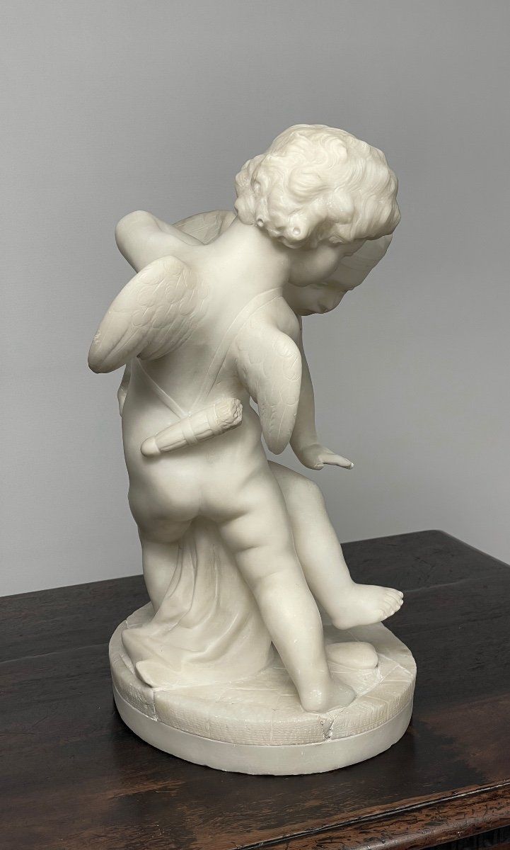 Sculpture En Albâtre De 2 Amours  XIX Siècle