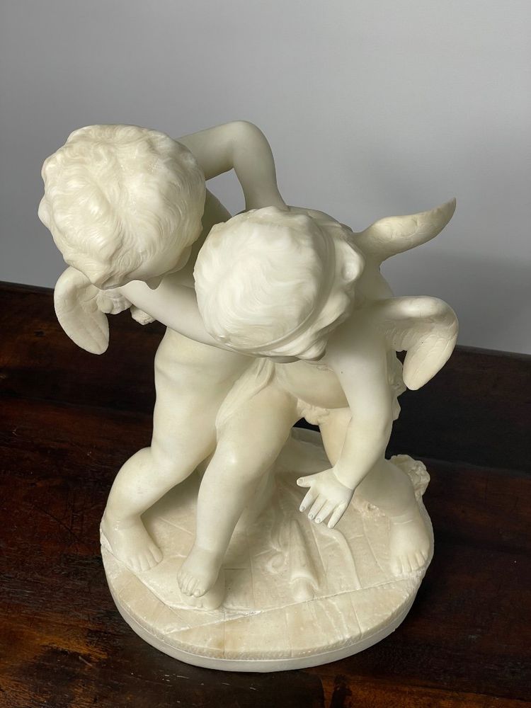 Sculpture En Albâtre De 2 Amours  XIX Siècle