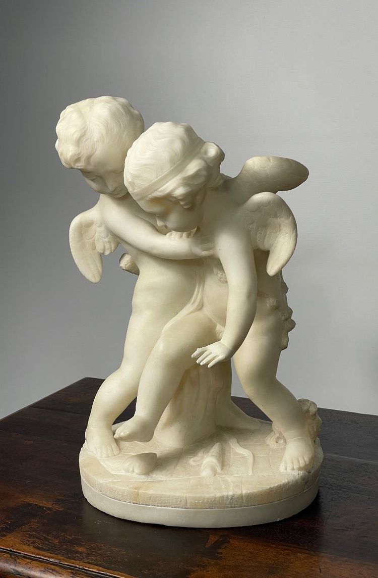 Sculpture En Albâtre De 2 Amours  XIX Siècle