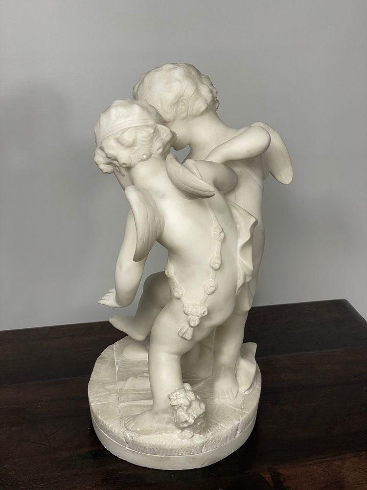 Sculpture En Albâtre De 2 Amours  XIX Siècle
