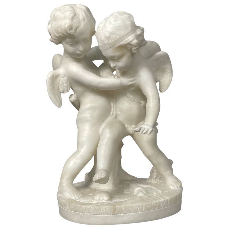 Sculpture En Albâtre De 2 Amours  XIX Siècle