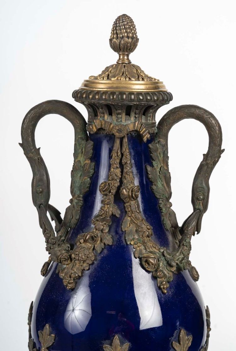 A Pair of Blue Porcelain and Gilt Bronze Vases, 19th Century