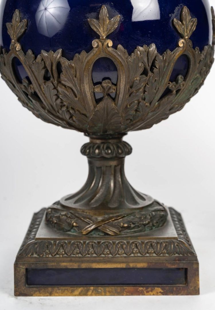 A Pair of Blue Porcelain and Gilt Bronze Vases, 19th Century