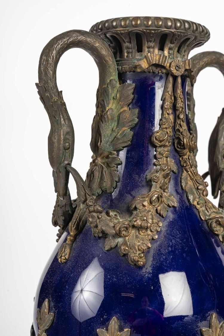 A Pair of Blue Porcelain and Gilt Bronze Vases, 19th Century