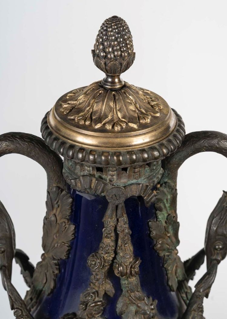 A Pair of Blue Porcelain and Gilt Bronze Vases, 19th Century