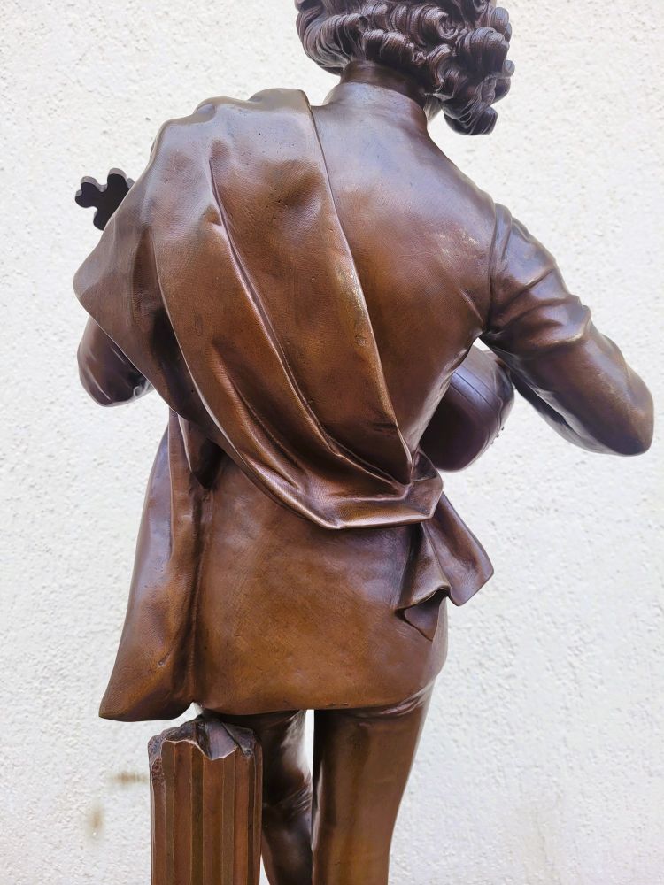 Paul Dubois, Il cantore fiorentino del XV secolo, bronzo firmato, XIX secolo
