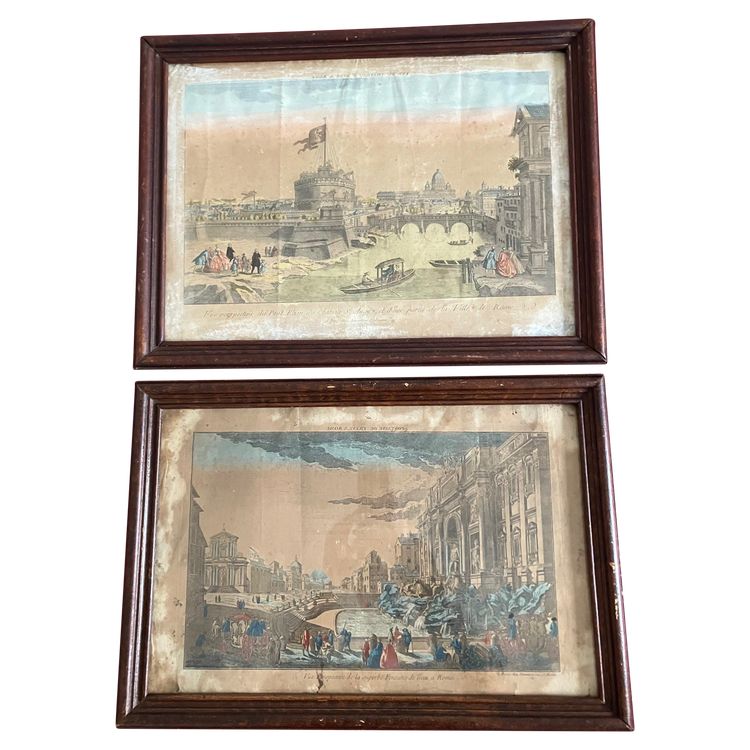 Large pair of mid 18th century antique optical views circa 1740