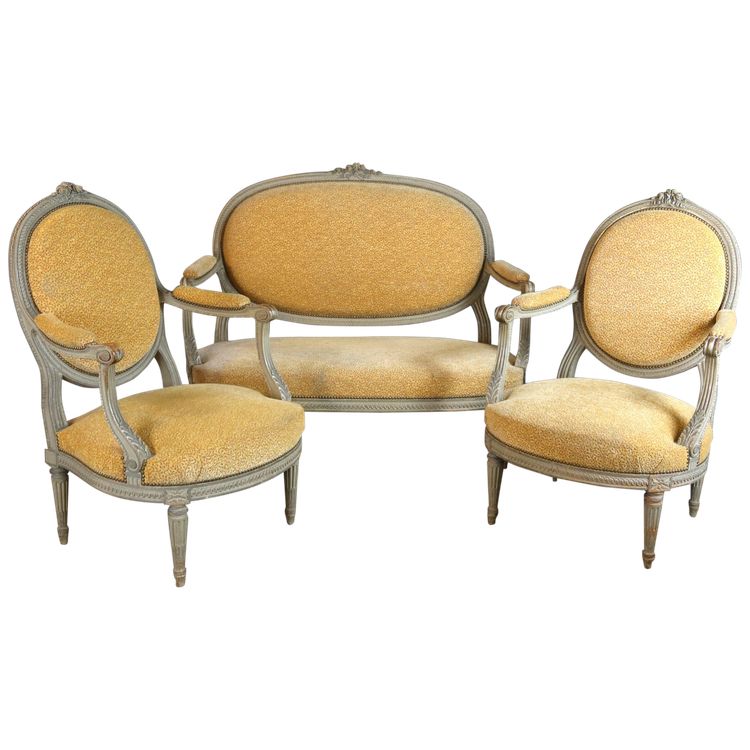 Salon en bois laqué style Louis XVI