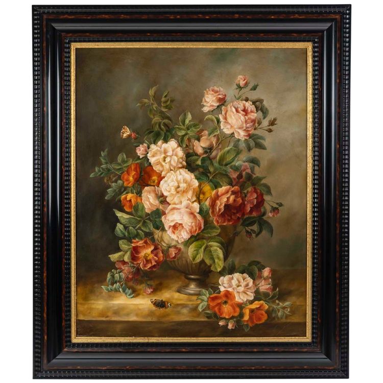 Ein Blumengemälde, Öl auf Leinwand, im flämischen Stil, spätes 19. Jahrhundert