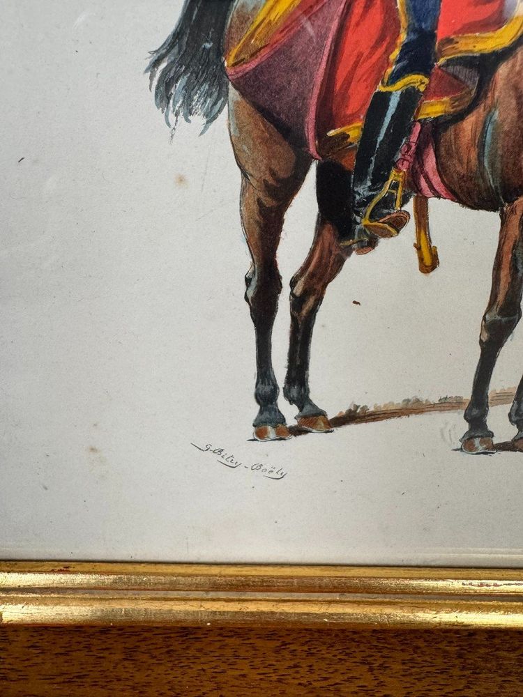 G. Bitry-boëly XIXeme : Acquerello raffigurante un soldato e la sua carriera di ufficiale ussaro del 1809