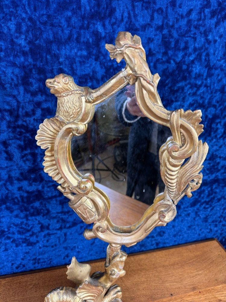 d'Après Gabriel Viardot: Miroir Au Dragon En Bois Doré Circa 1880