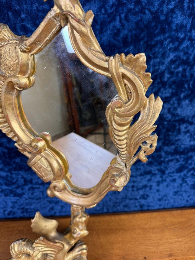 d'Après Gabriel Viardot: Miroir Au Dragon En Bois Doré Circa 1880