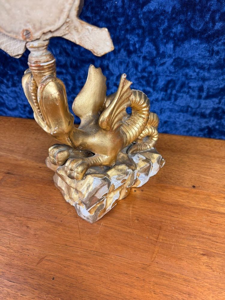 d'Après Gabriel Viardot: Miroir Au Dragon En Bois Doré Circa 1880
