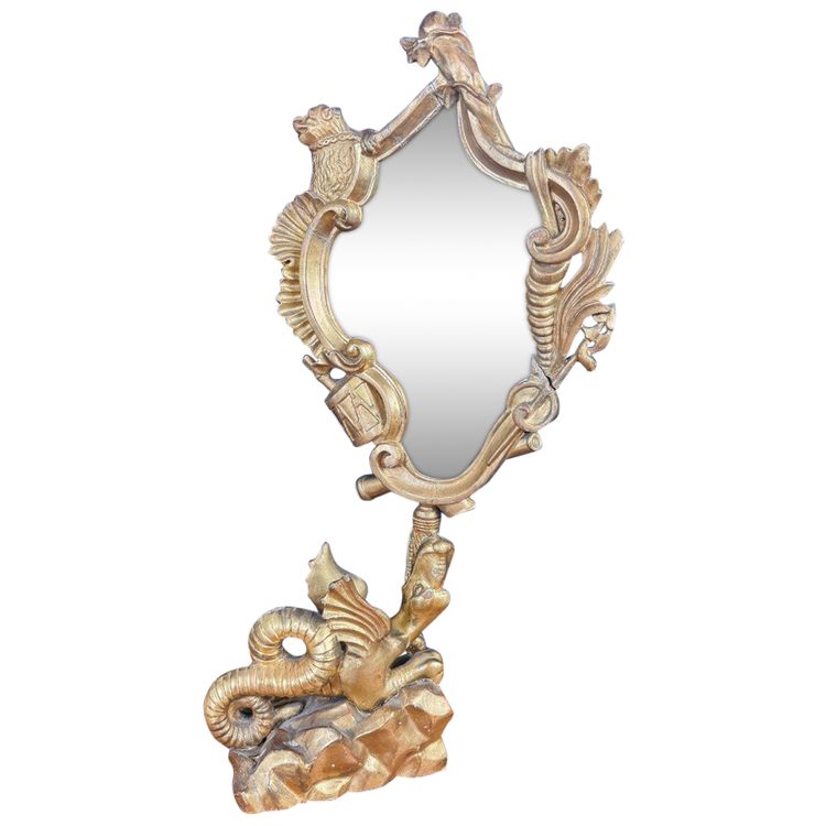 d'Après Gabriel Viardot: Miroir Au Dragon En Bois Doré Circa 1880