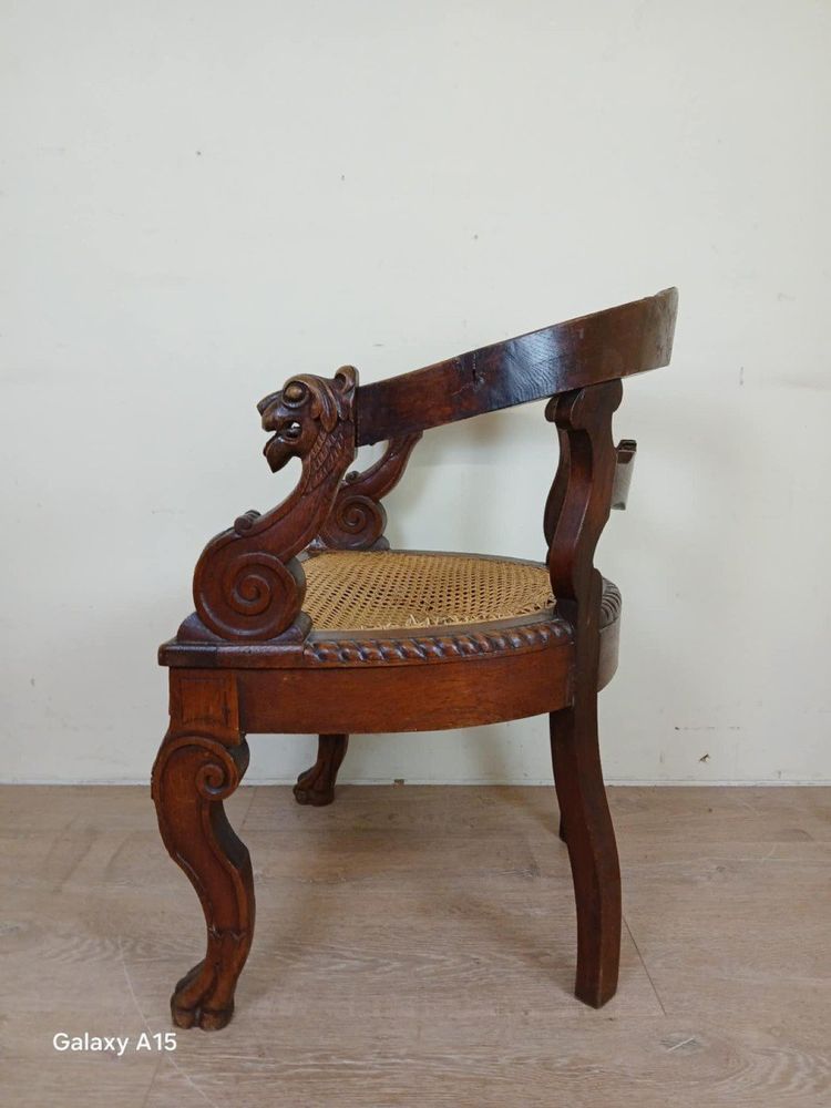 Fauteuil De Bureau Style Renaissance En Chêne Massif Vers 1850