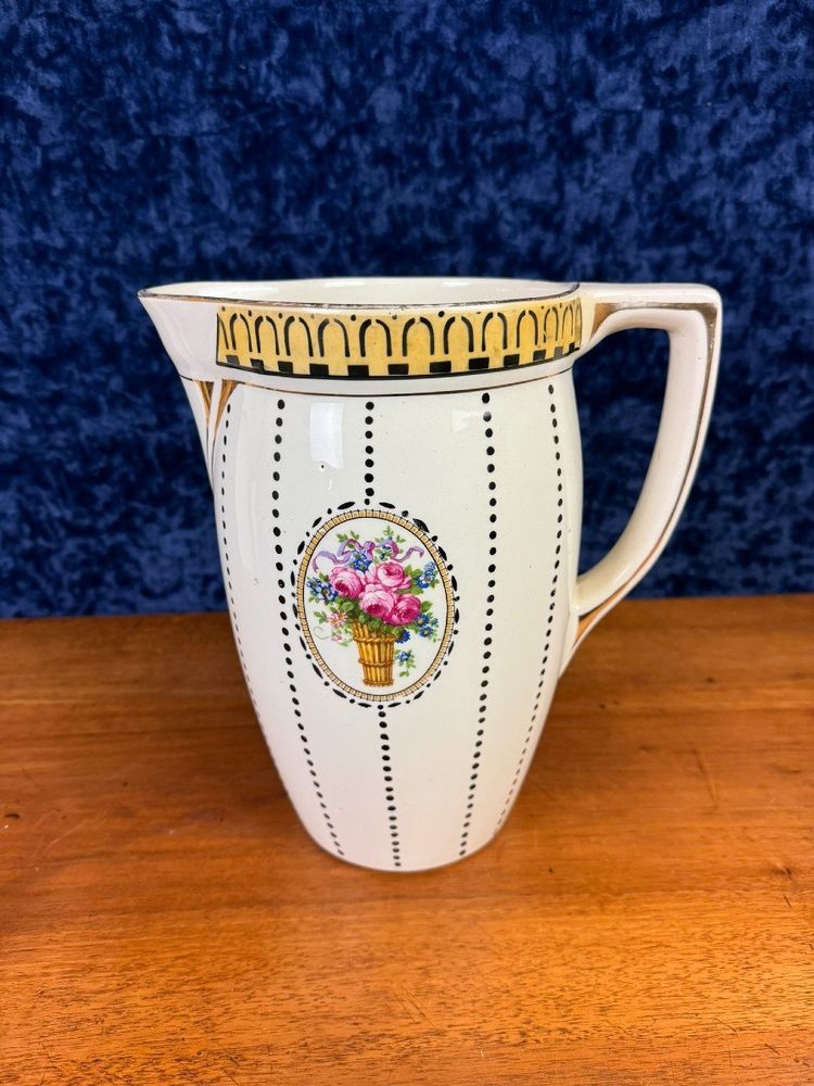 Boch La Louvière époque Art Déco : Grand Broc De Toilette Avec Sa Cuvette Porcelaine