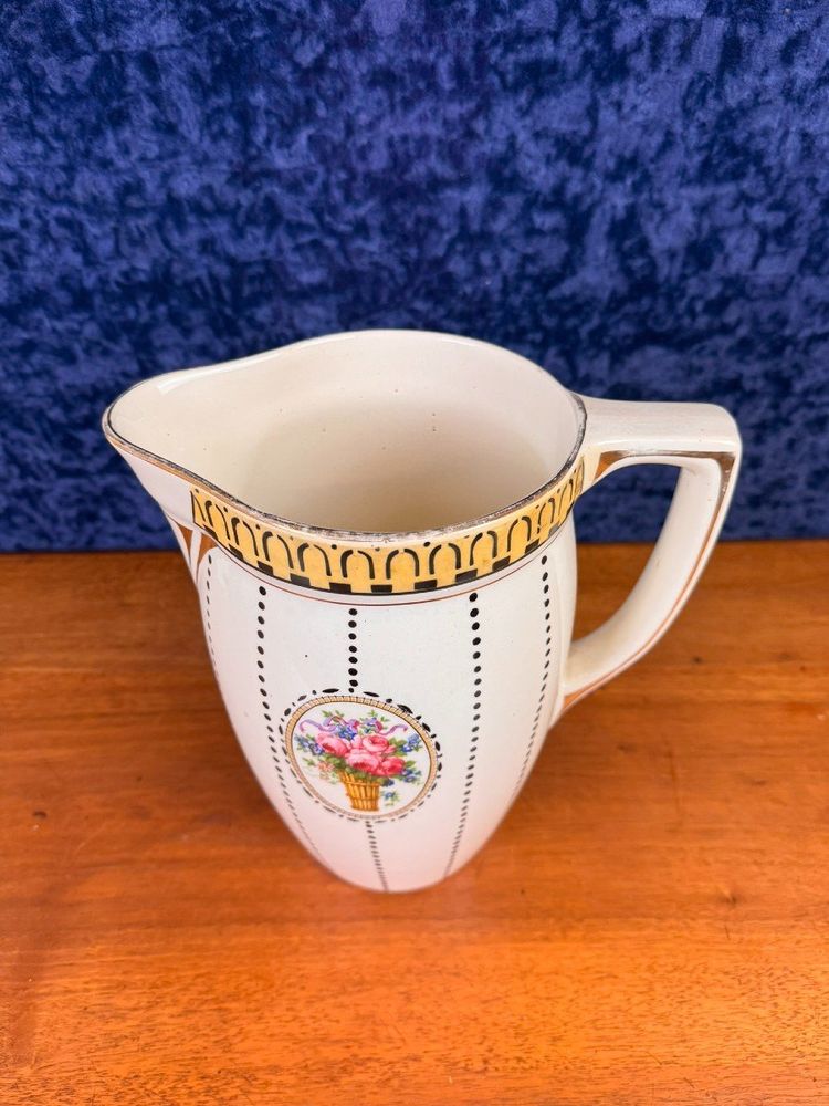 Boch La Louvière époque Art Déco : Grand Broc De Toilette Avec Sa Cuvette Porcelaine
