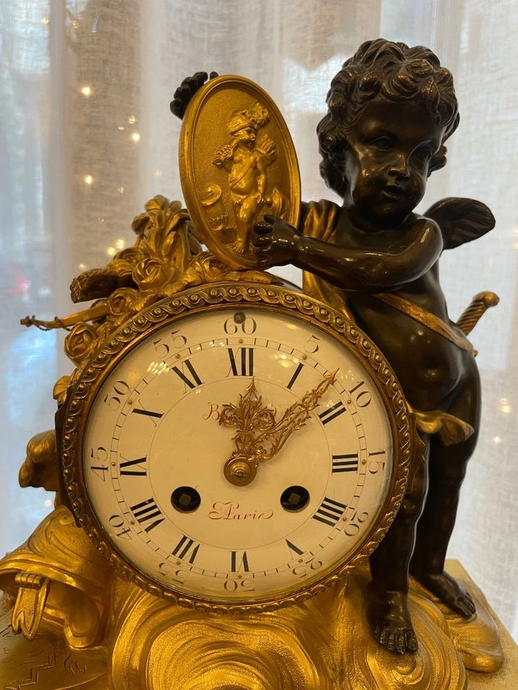 Louis XVI Style Clock Eugène Bazart Paris “Love Triumphing Over War”
