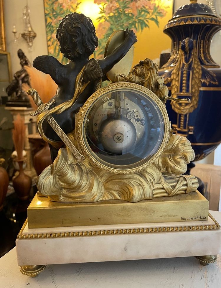 Louis XVI Style Clock Eugène Bazart Paris “Love Triumphing Over War”