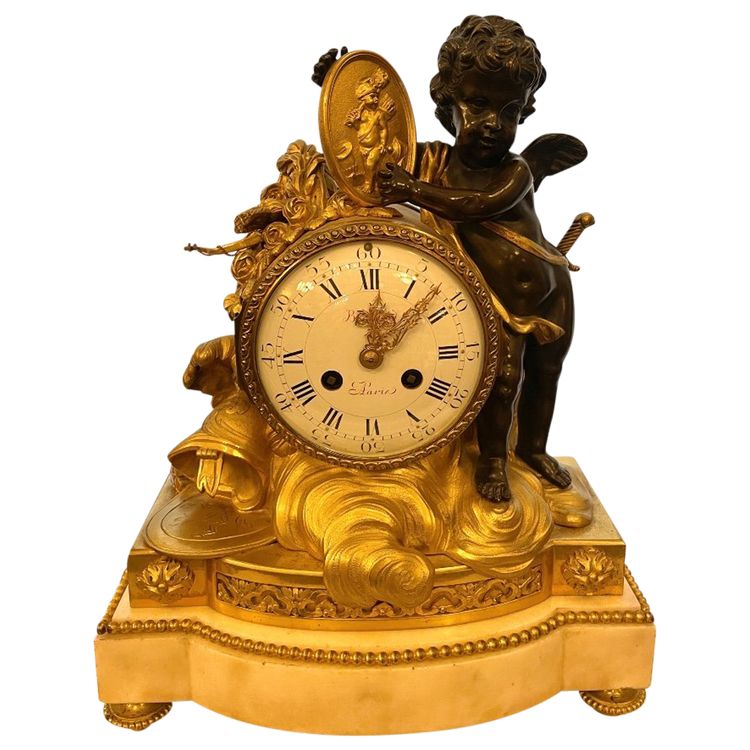 Louis XVI Style Clock Eugène Bazart Paris “Love Triumphing Over War”